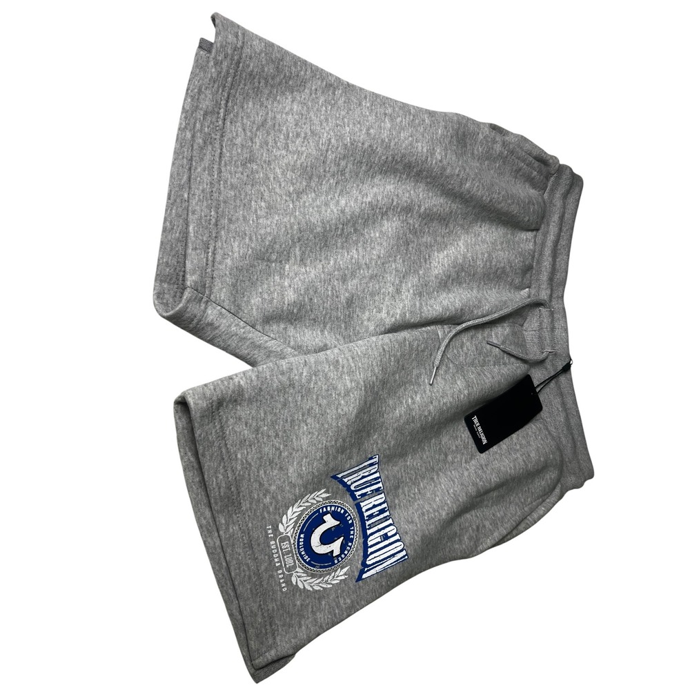 True Religion College HS Shorts Mens Large Heather Gray Logo Sweat Shorts 700927